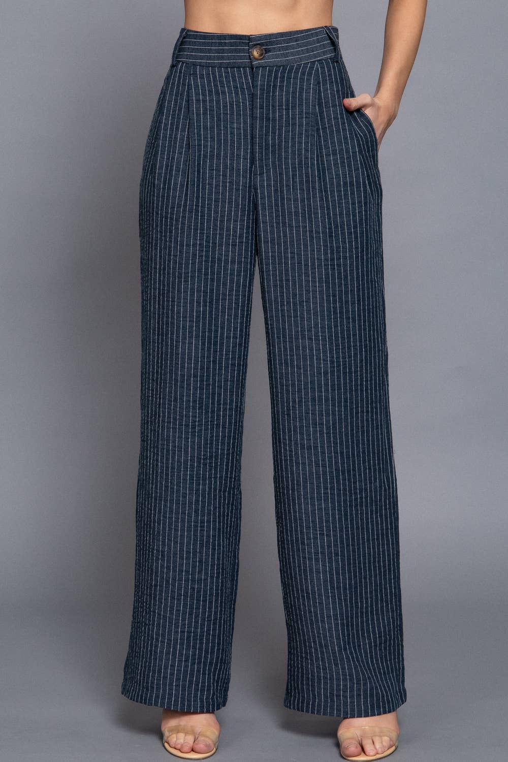 Straight Stripe Linen Effect Long Pant