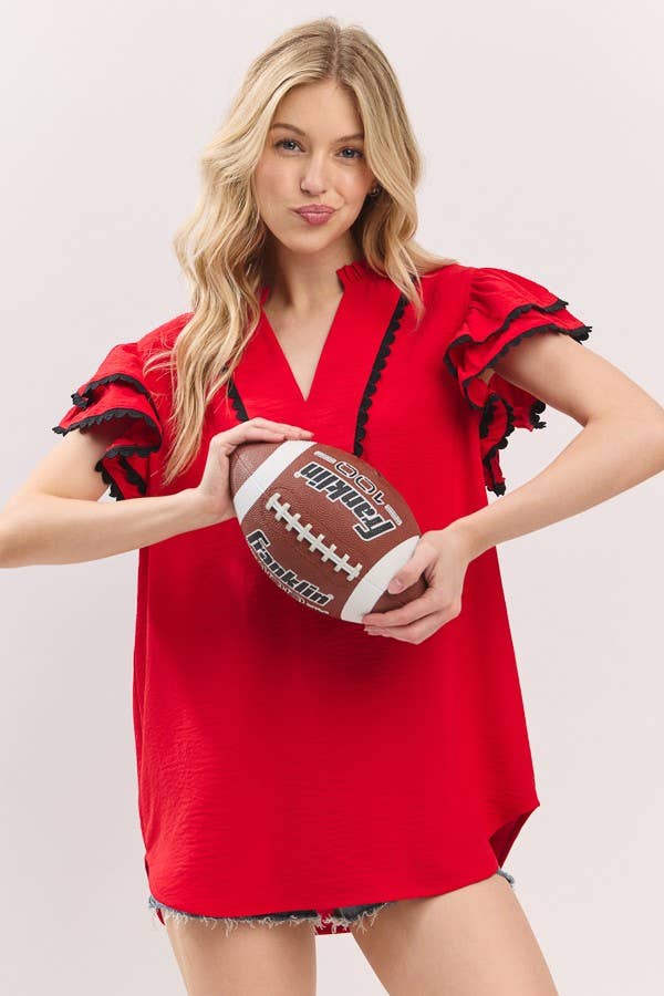 Game day Ruffle Sleeve Scallop Trim Top