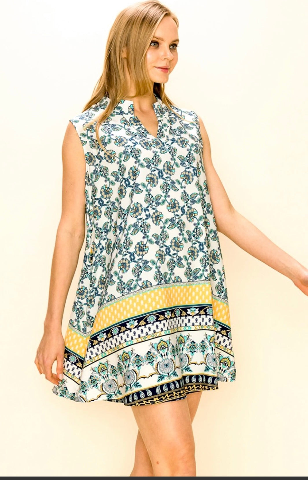 Floral Print Border Sleeveless Dress/Tunic