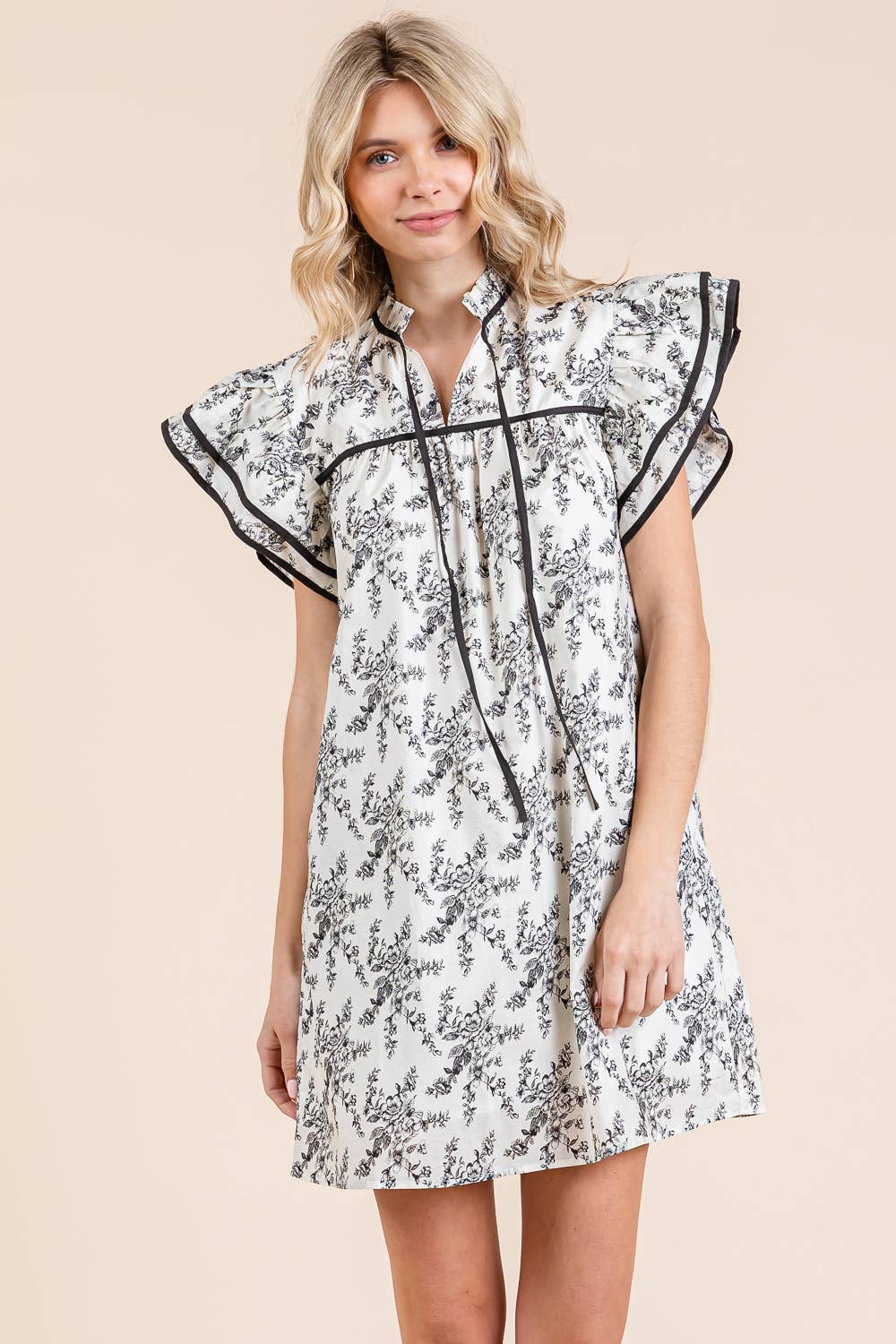 Floral Ruffle Sleeve Mini Dress
