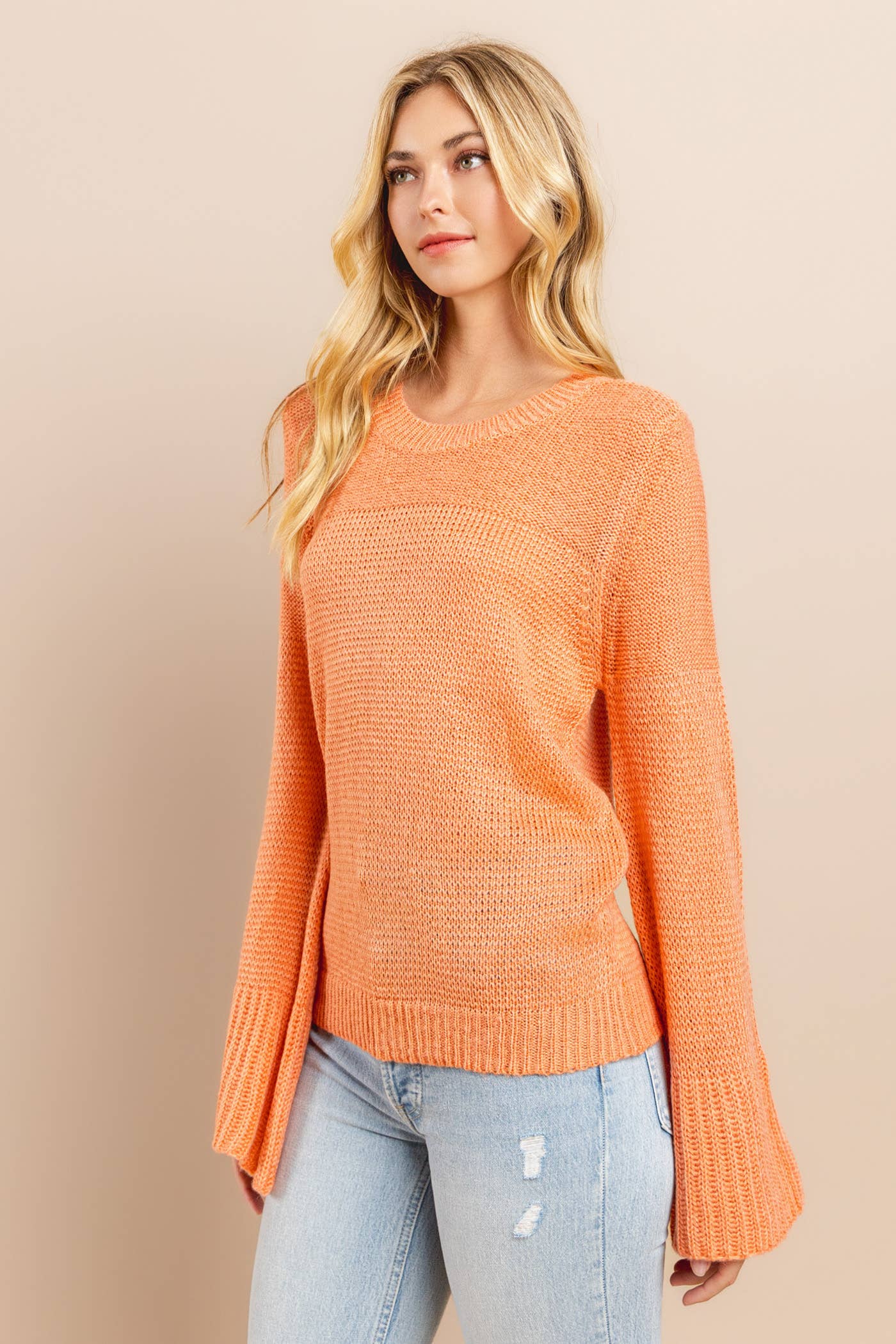 Bell Sleeve Sweater Salmon Rose