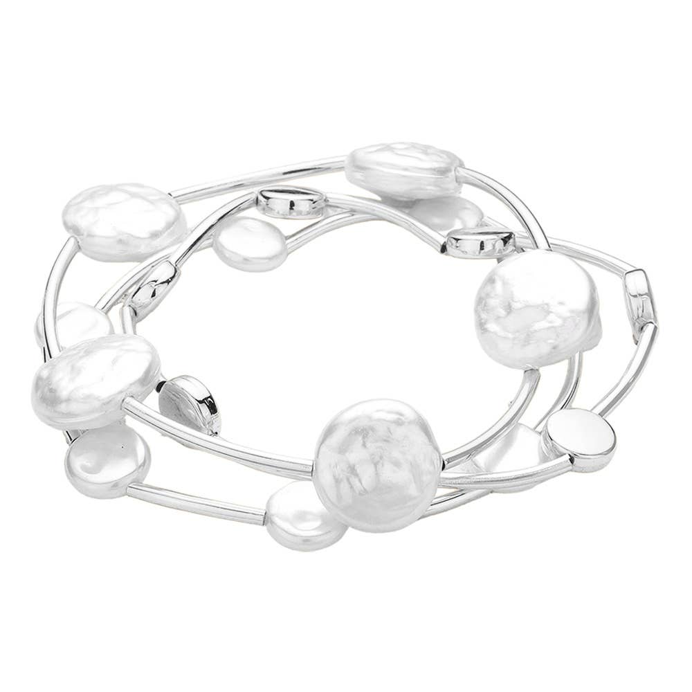 3PCS - Natural Pearl Disc Pointed Stretch Multi Bracelets