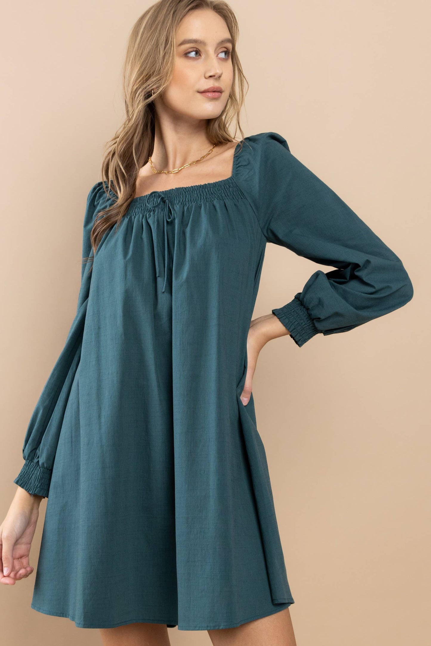 Smocked On-Off Shoulder Dress