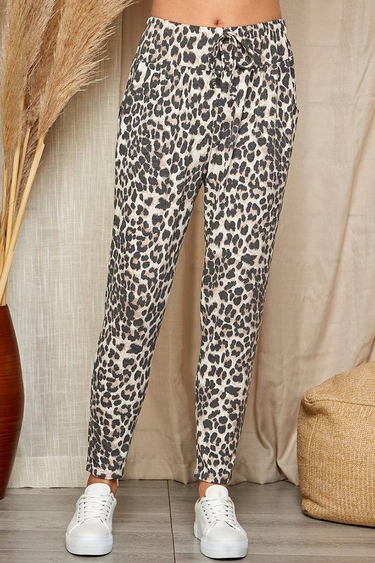 WOMEN LEOPARD DRAWSTRING SWEAT PANTS