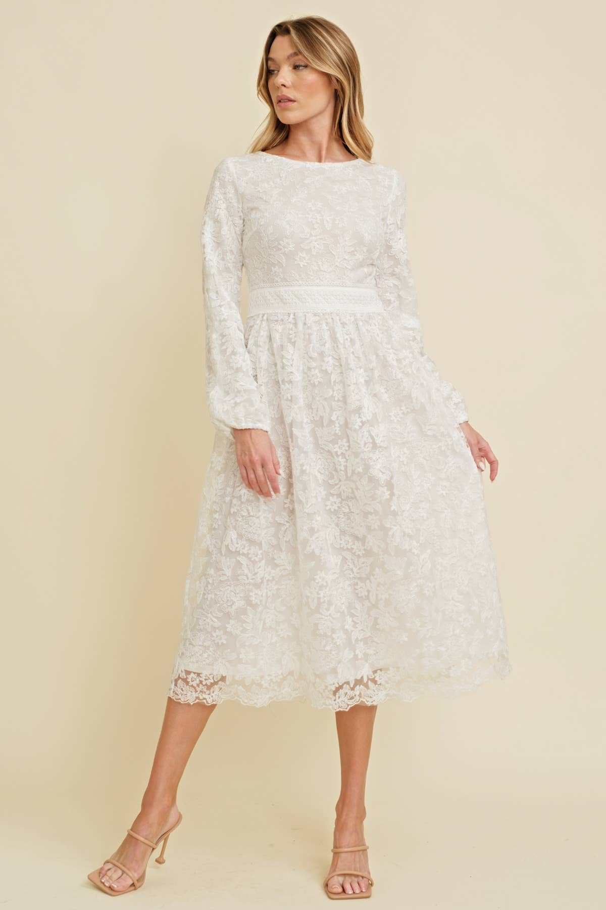 LACE LONG SLEEVE MIDI DRESS