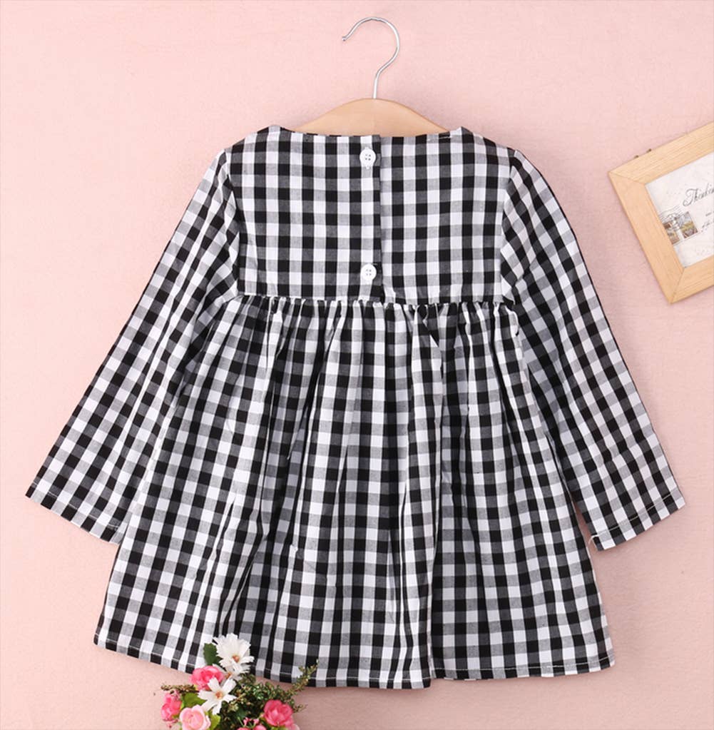 Black & White Gingham Cotton Little Girl Dress