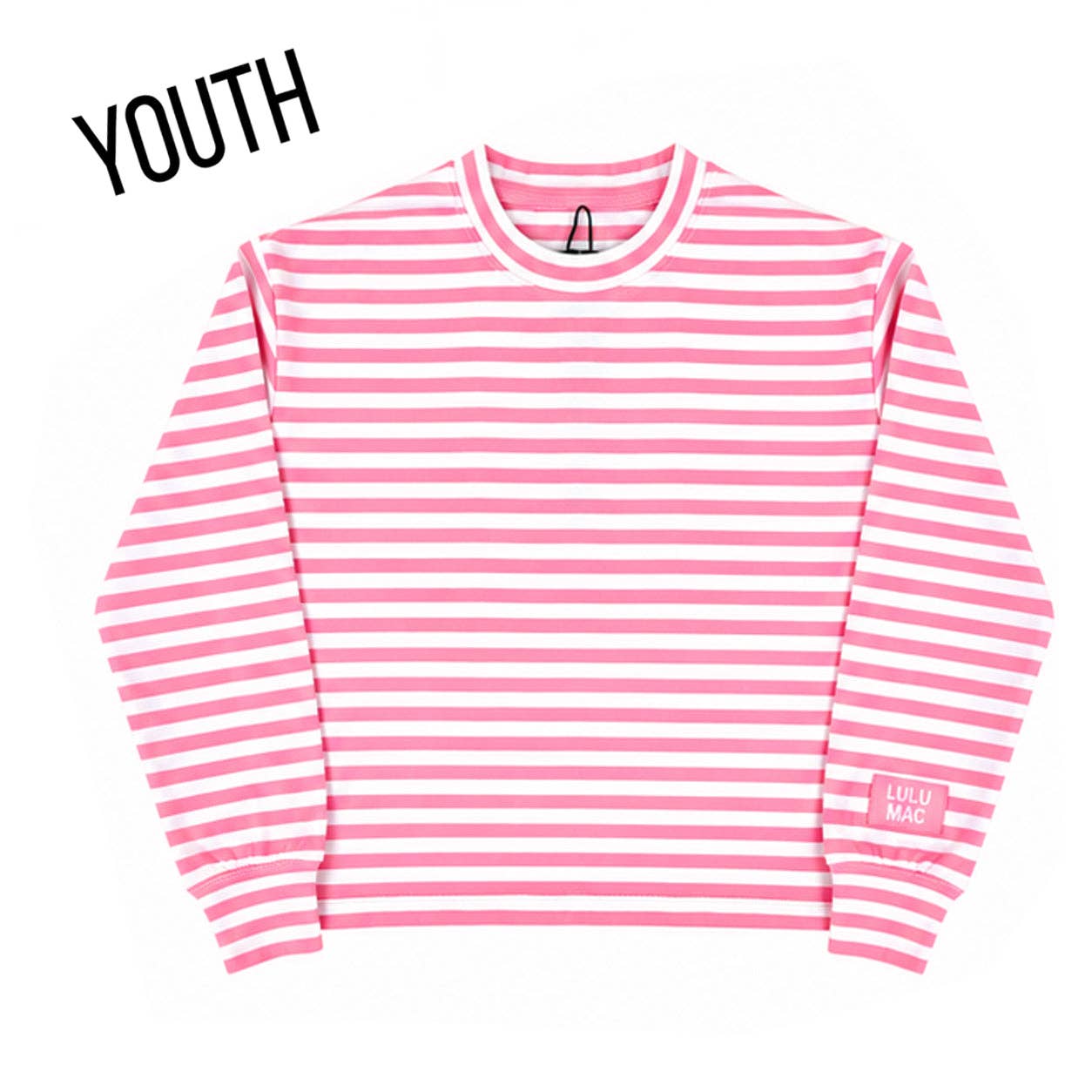 Lulu Mac Kid STRIPE MONOCHROME PATCH YOUTH LONG SLEEVE TOP- PINK