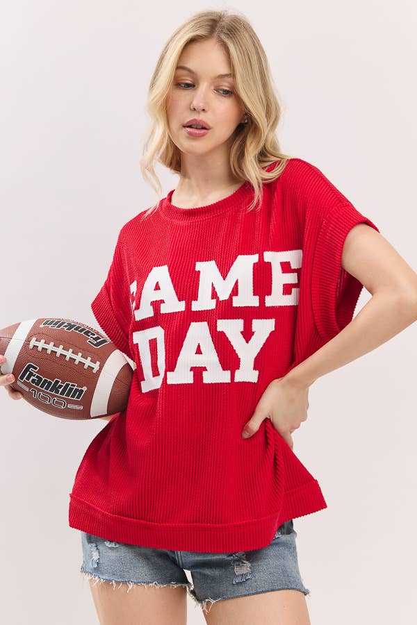 Game Day Ribbed Knit Top ~ Red