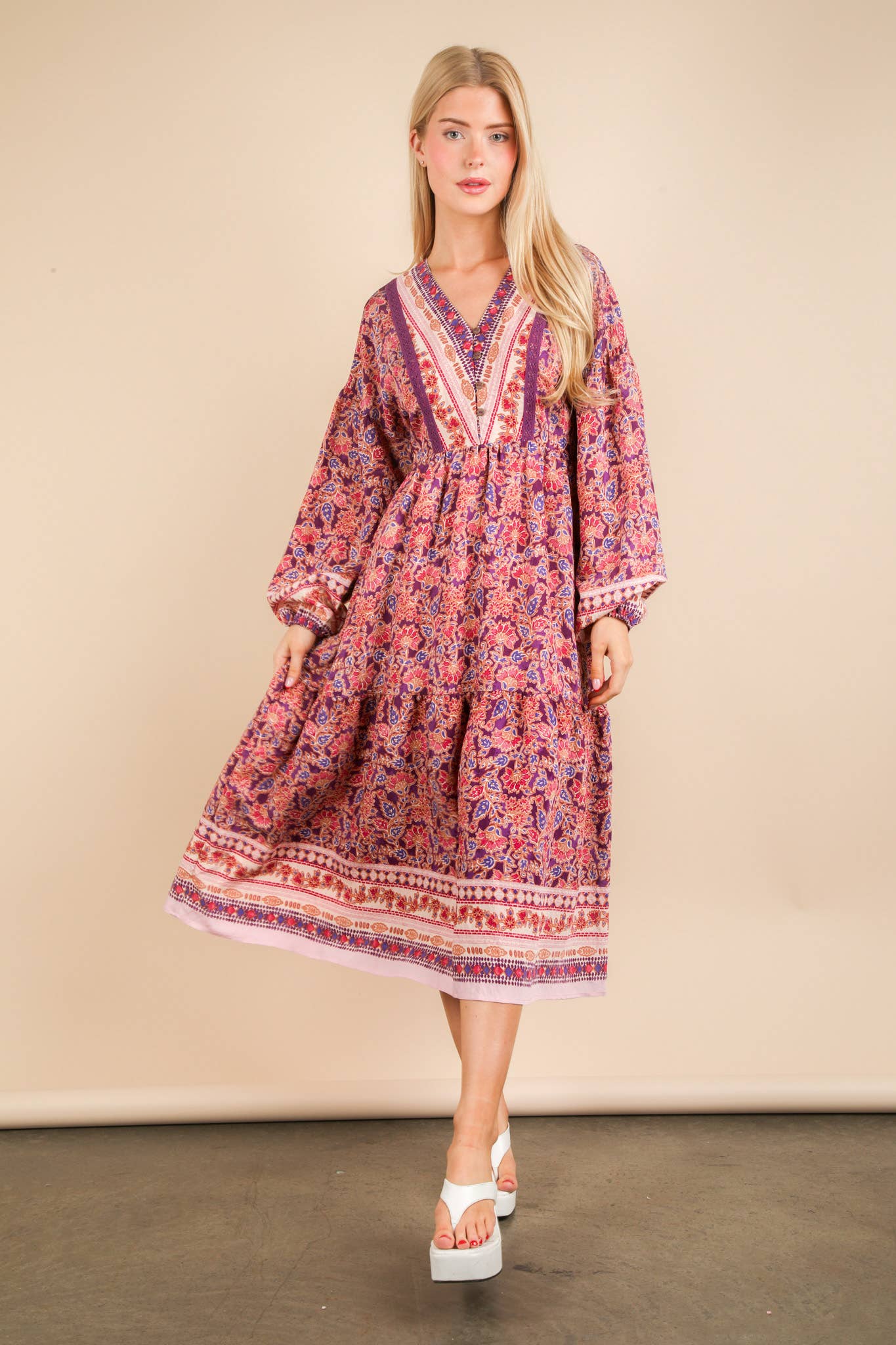 Floral Printed Button Down Midi Dress