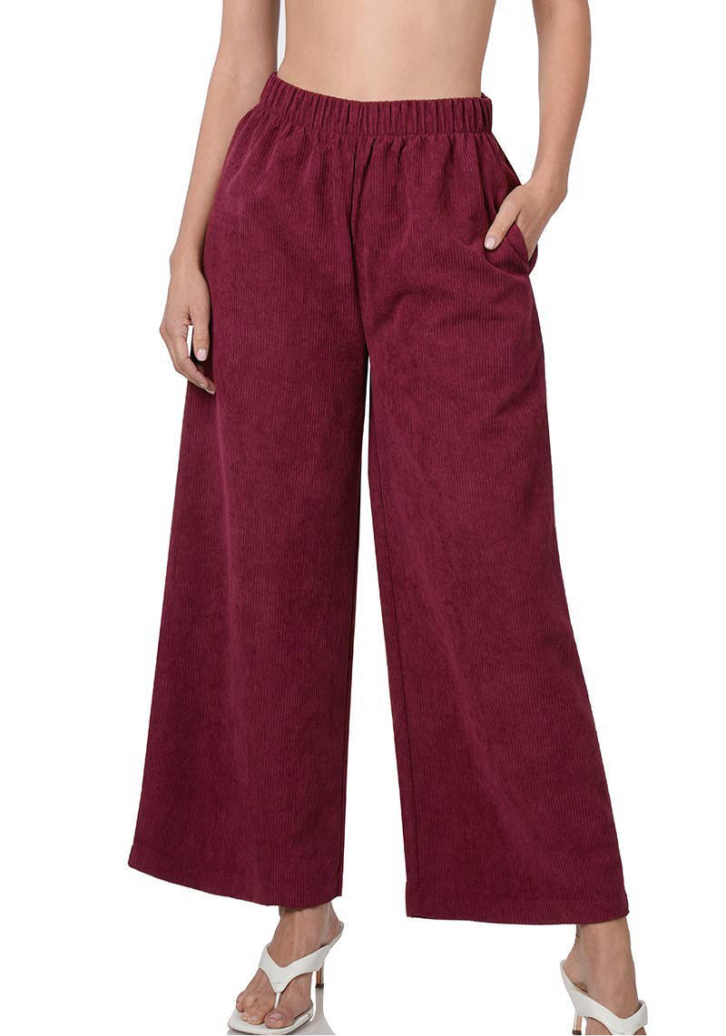Corduroy Wide Leg Pants With Pockets