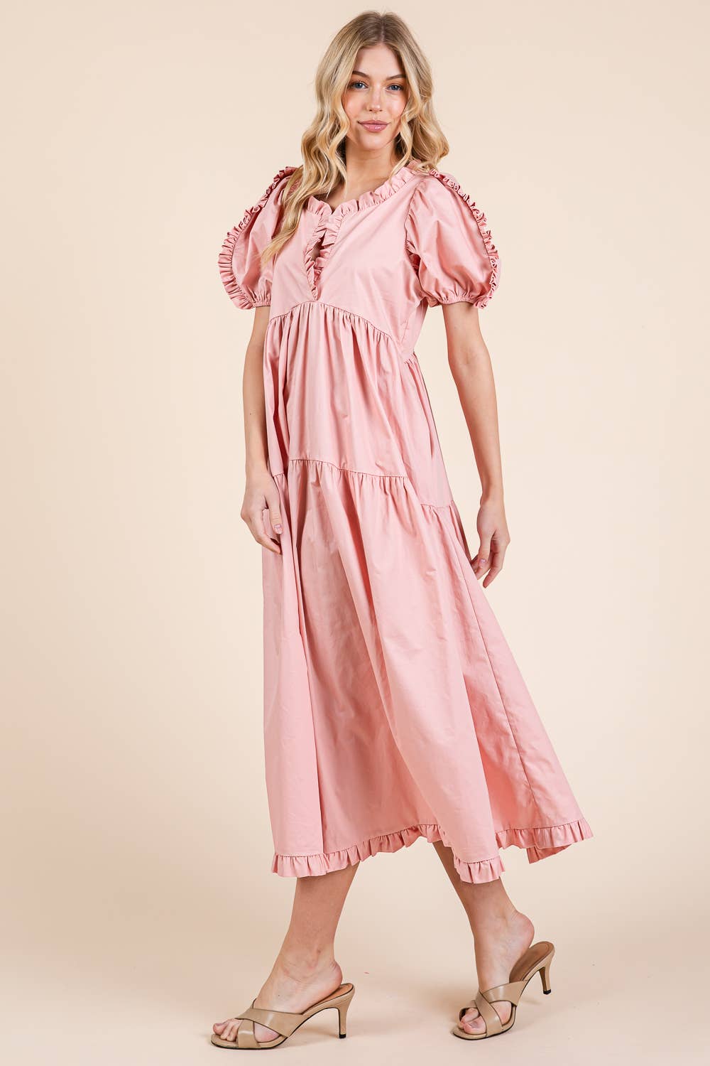 Ruffled Tiered Badydoll Midi Dress