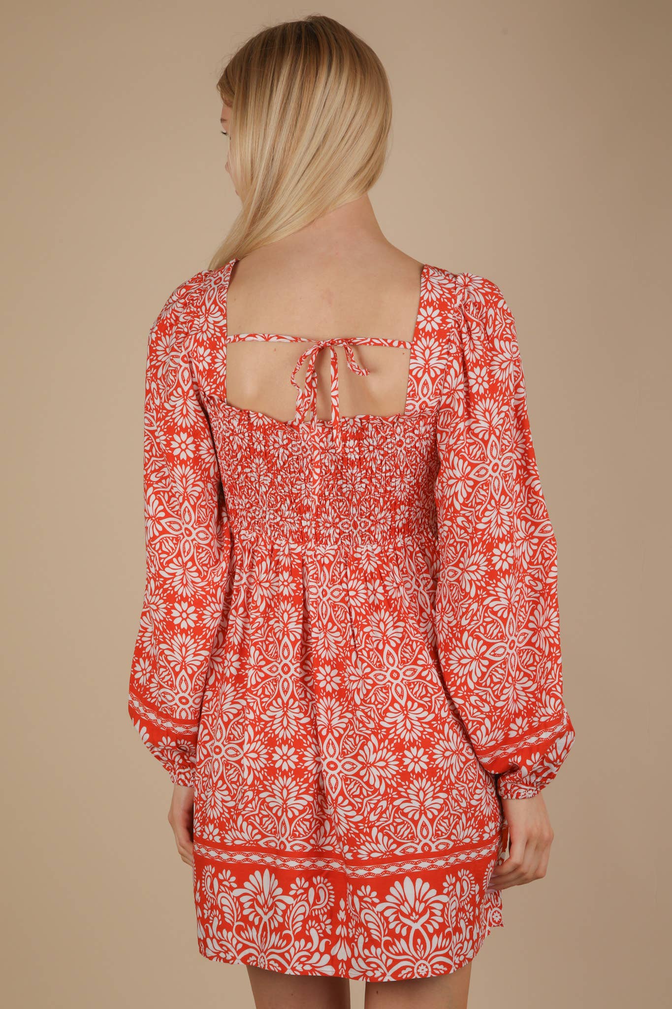 Printed Smocked Chest Boho Mini Dress
