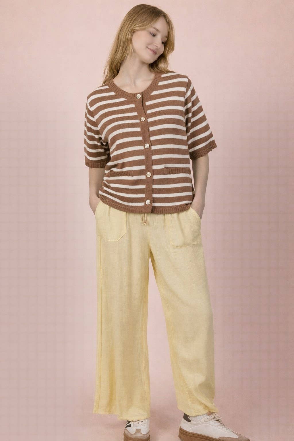 Stripe Button Down Knit Sweater Top
