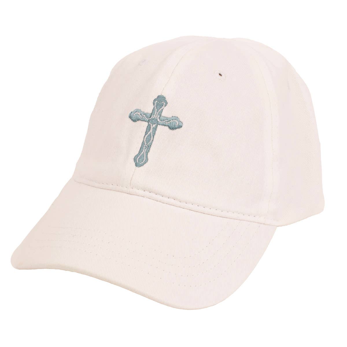 Cross Baseball Hat White/Light Blue One Size