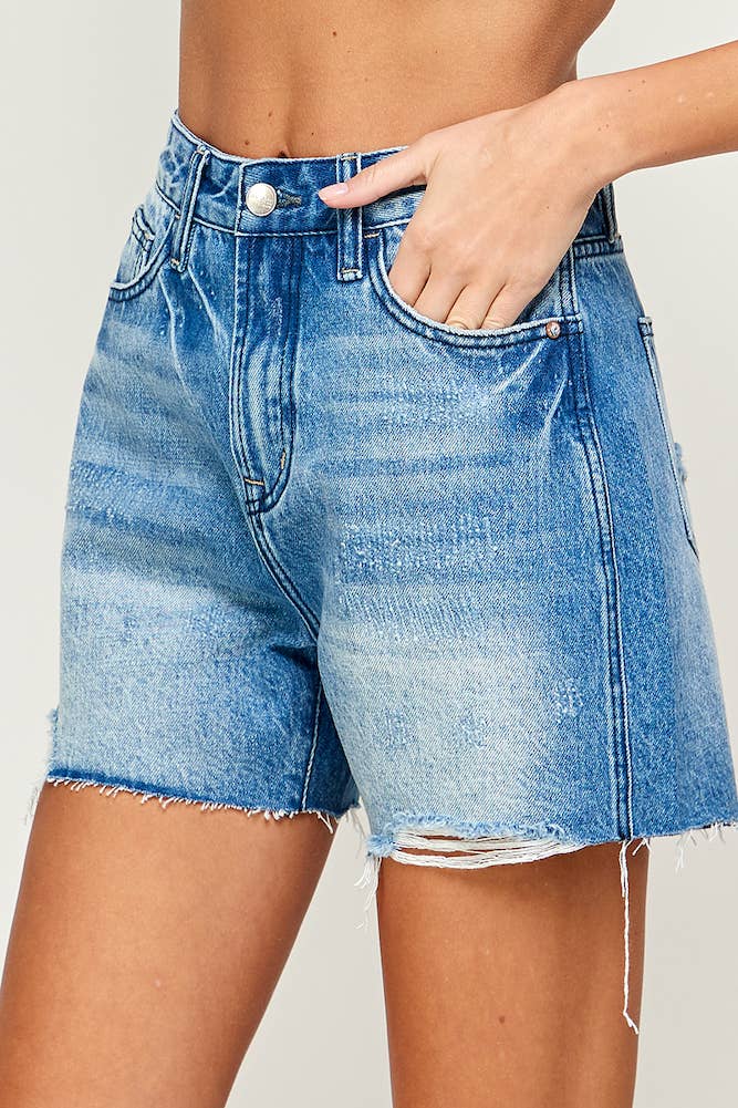 Light Wash - High Rise Denim Shorts