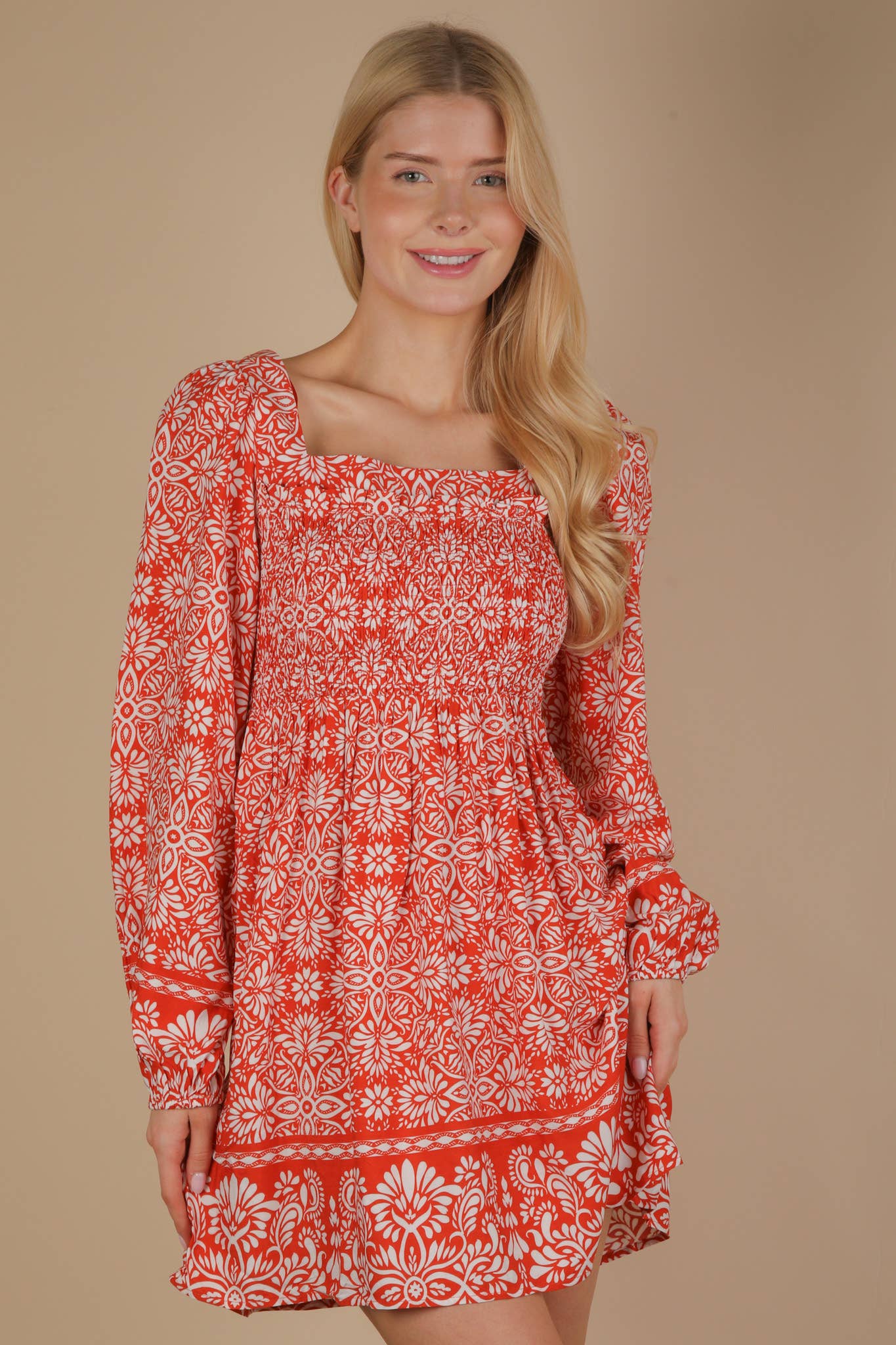 Printed Smocked Chest Boho Mini Dress