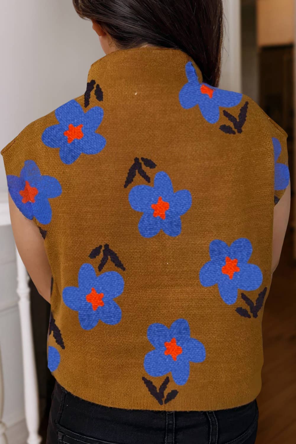 Fashion Floral Pattern High Neck Sweater