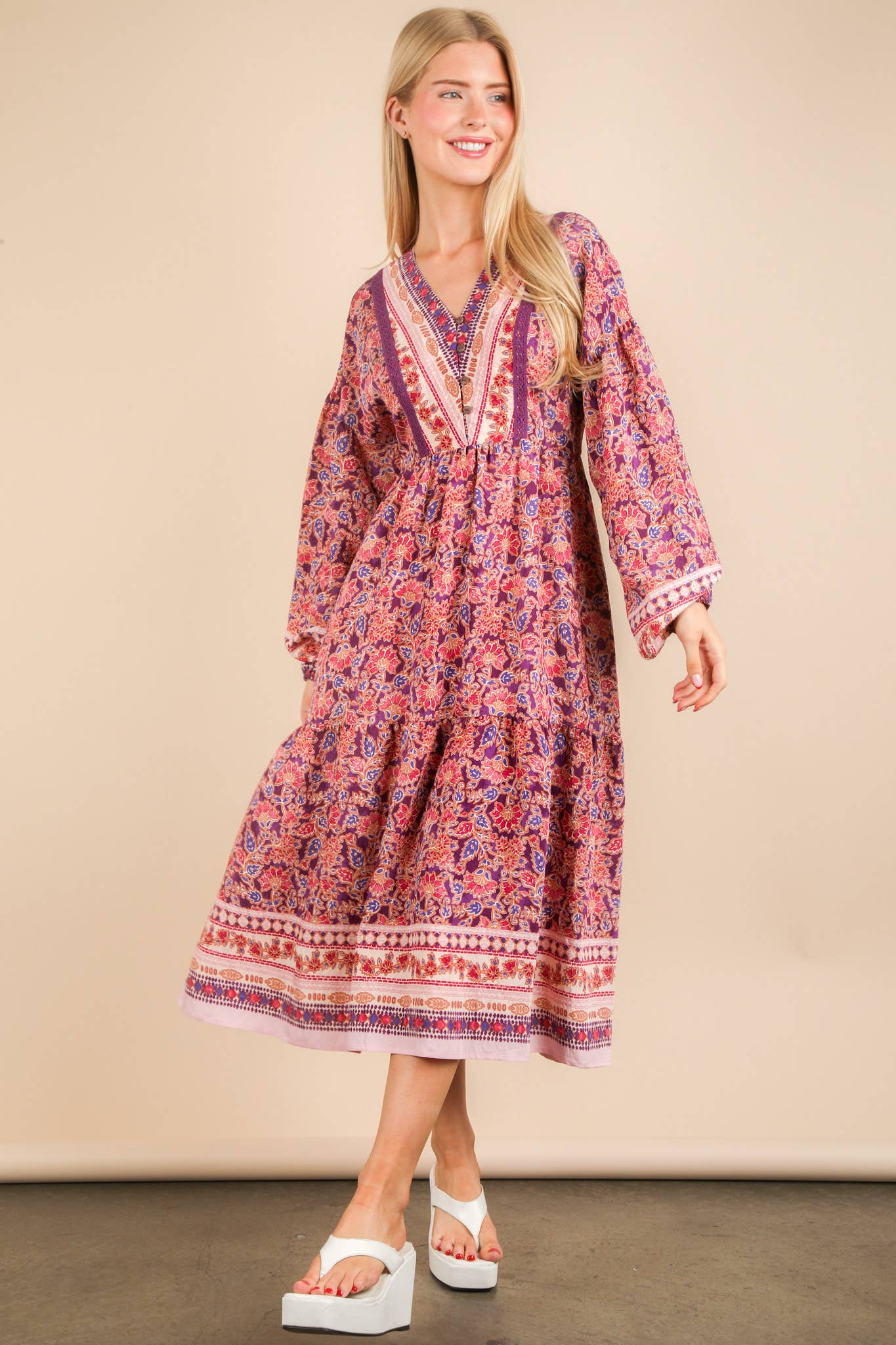 Floral Printed Button Down Midi Dress