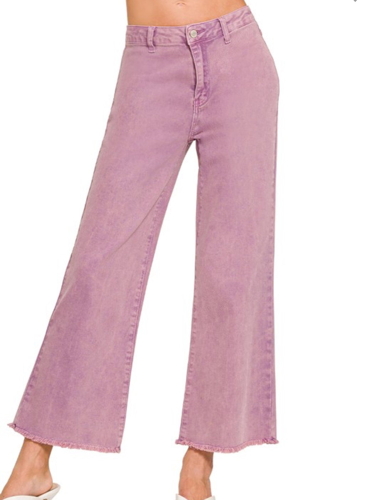 ACID WASHED FRAYED CUTOFF HEM STRAIGHT WIDE PANTS