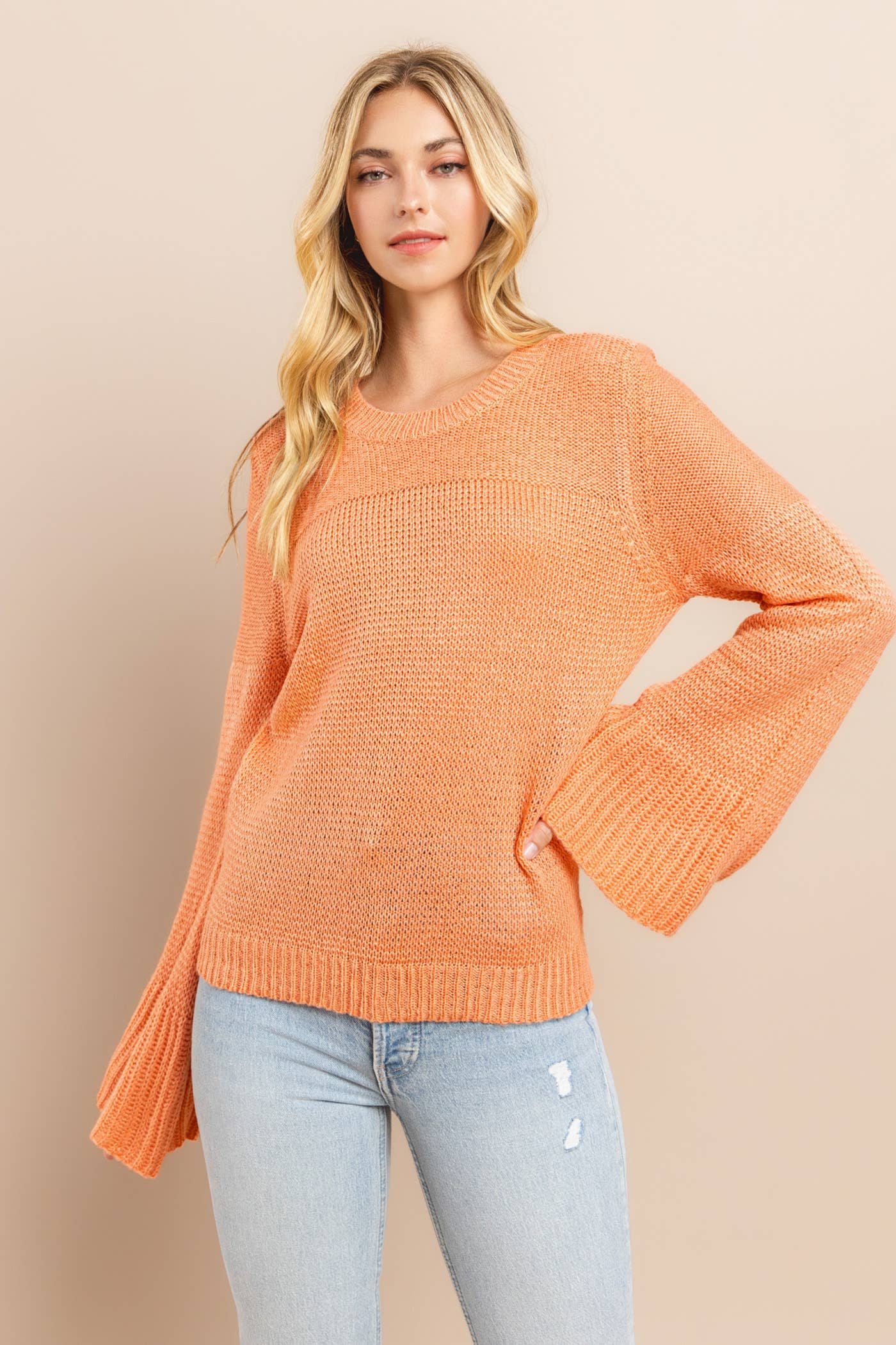 Bell Sleeve Sweater Salmon Rose