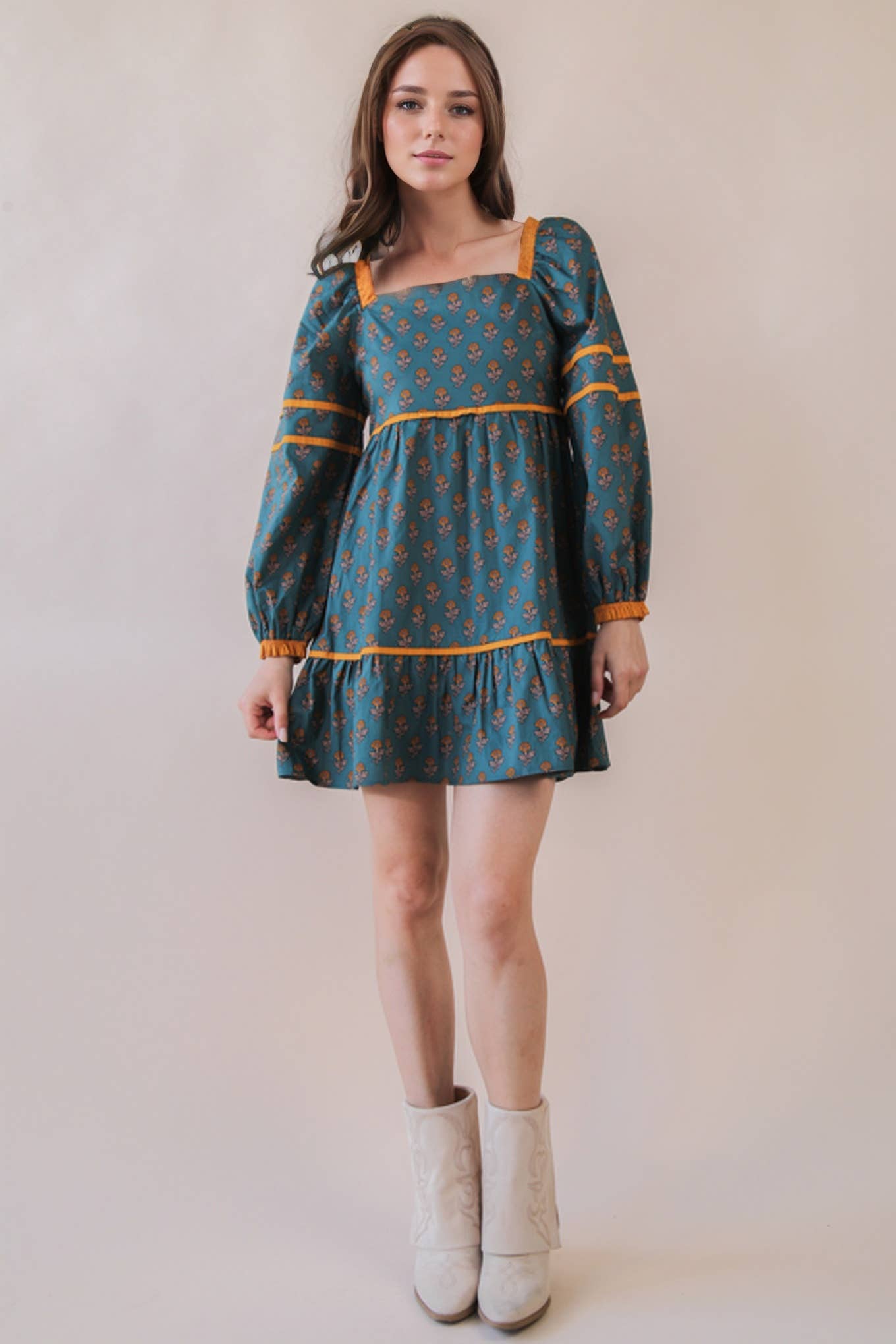 Sweet Adeline Printed Ruffle Detail Mini Dress