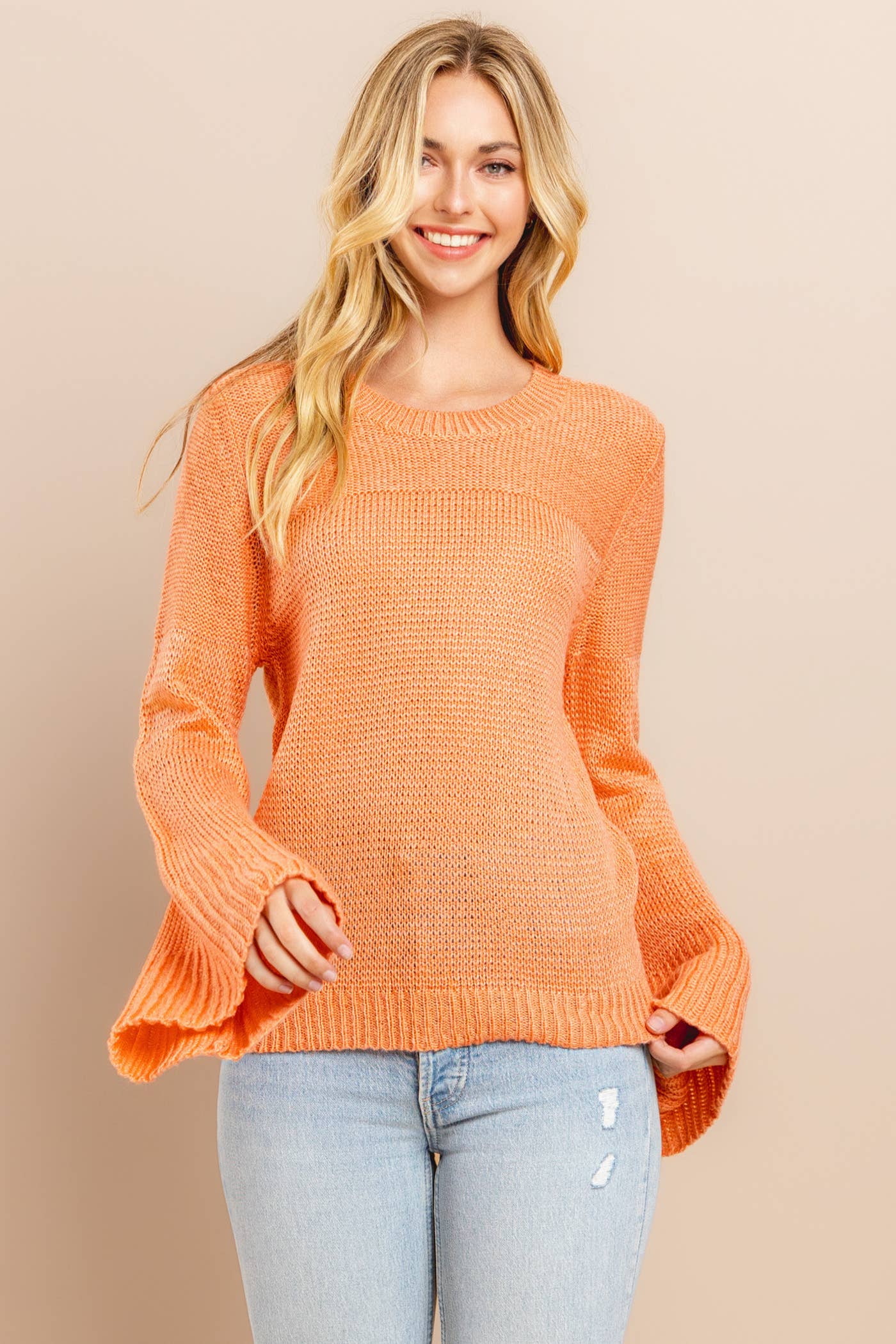 Bell Sleeve Sweater Salmon Rose