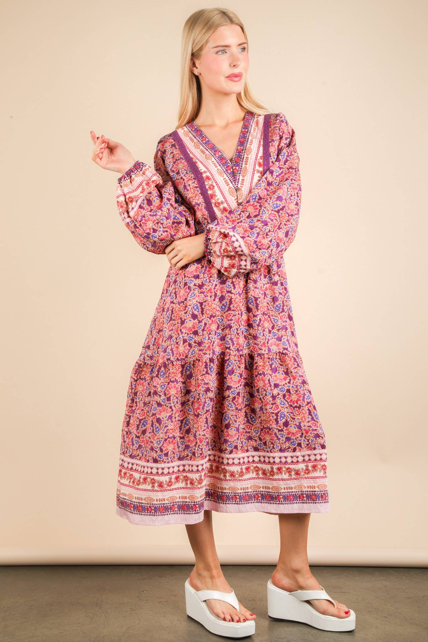 Floral Printed Button Down Midi Dress