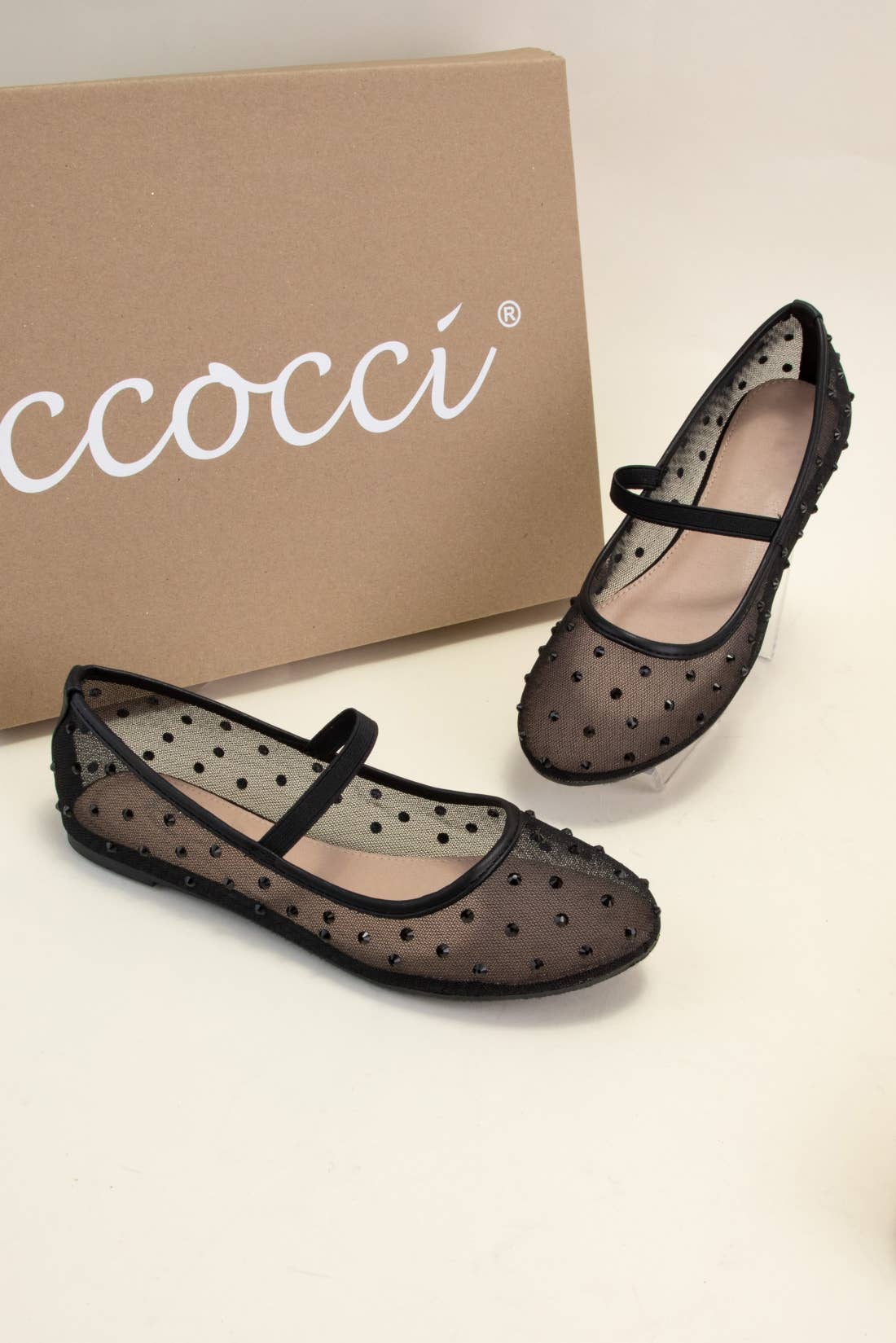 RHINESTONE EMBELLISHED MESH MARY JANE FLATS ~ Black