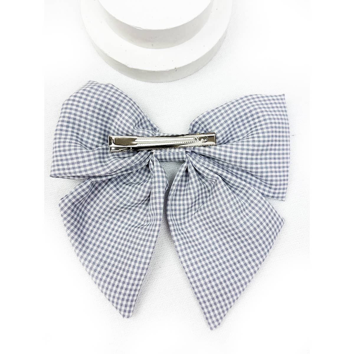 Soft Tone Checker Pattern Bow Hair Clips