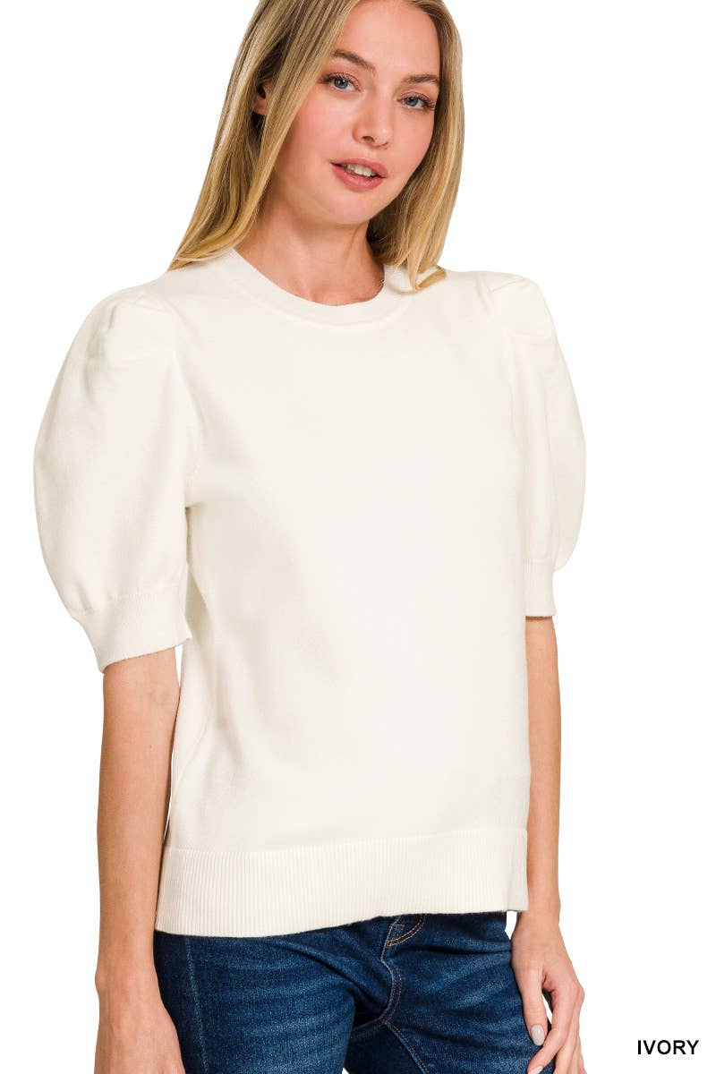 Viscose Puff Short Sleeve Sweater