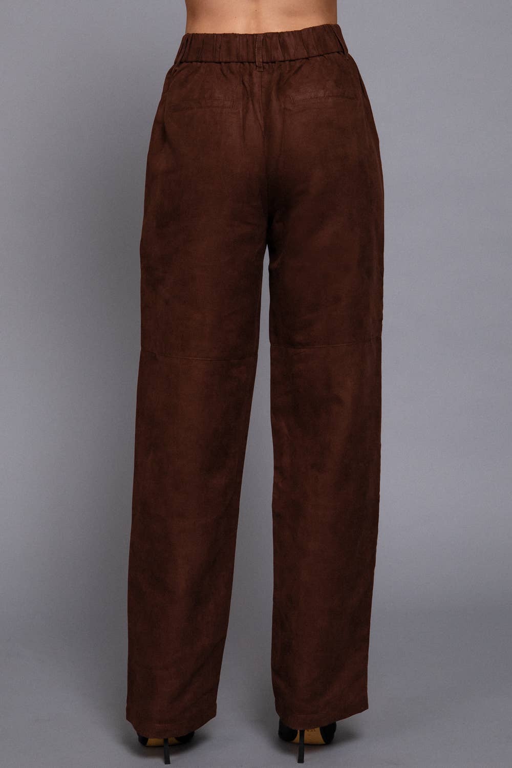 Faux Suede Straight Leg Woven Pants ~ Dark Brown