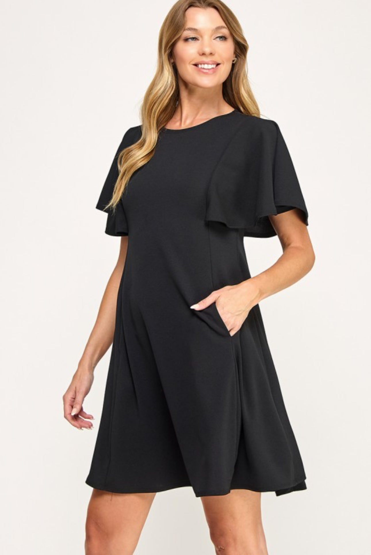 Flutter Sleeve Black Paneled Dress