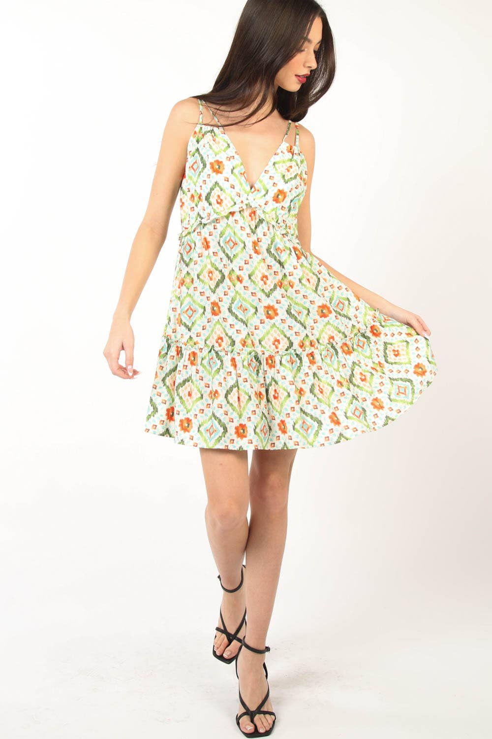 Tunnel Detail Multi Color Printed Mini Dress