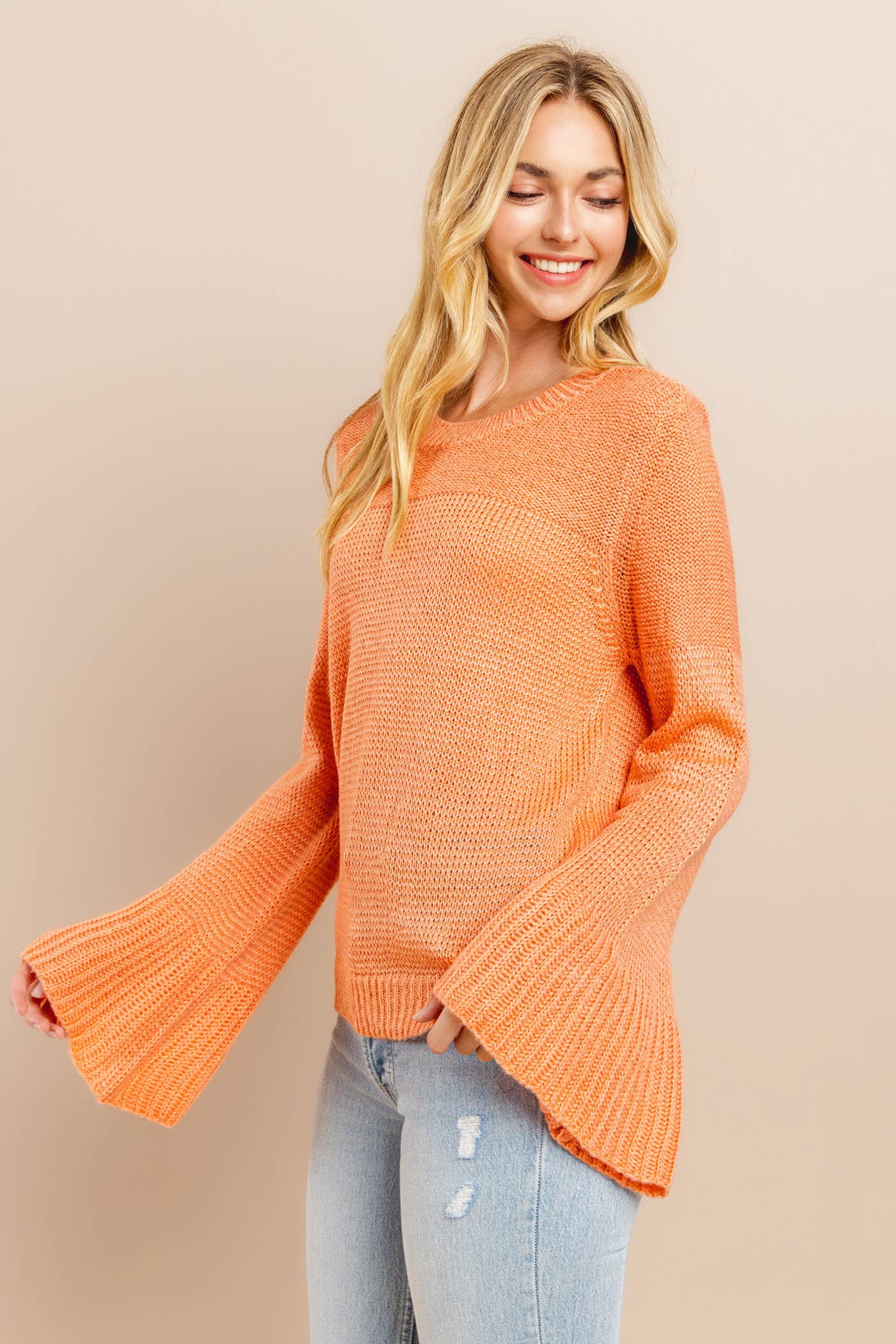 Bell Sleeve Sweater Salmon Rose
