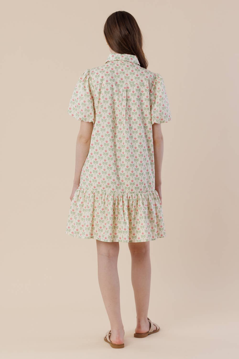 Floral Puff Sleeve Tiered Cotton Mini Dress