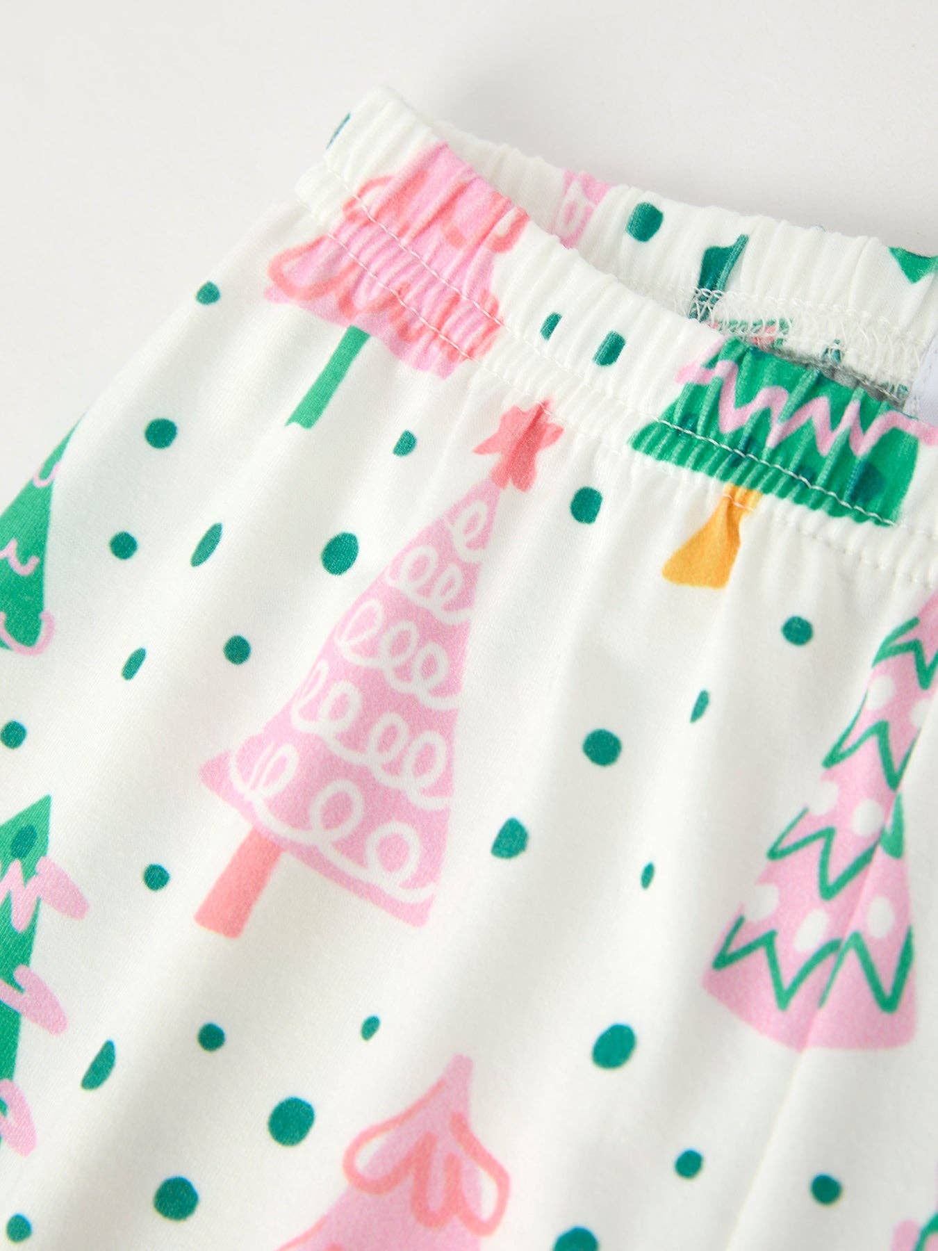 Pink Christmas Tree Ruffles Girls Pajamas