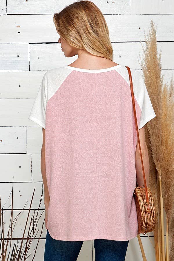 WOMEN SOLID SHORT SLEEVE SLIT CUT TOP WITH BUTTONS