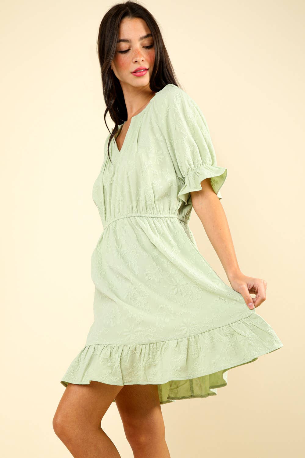 Floral Textured Woven Mini Dress