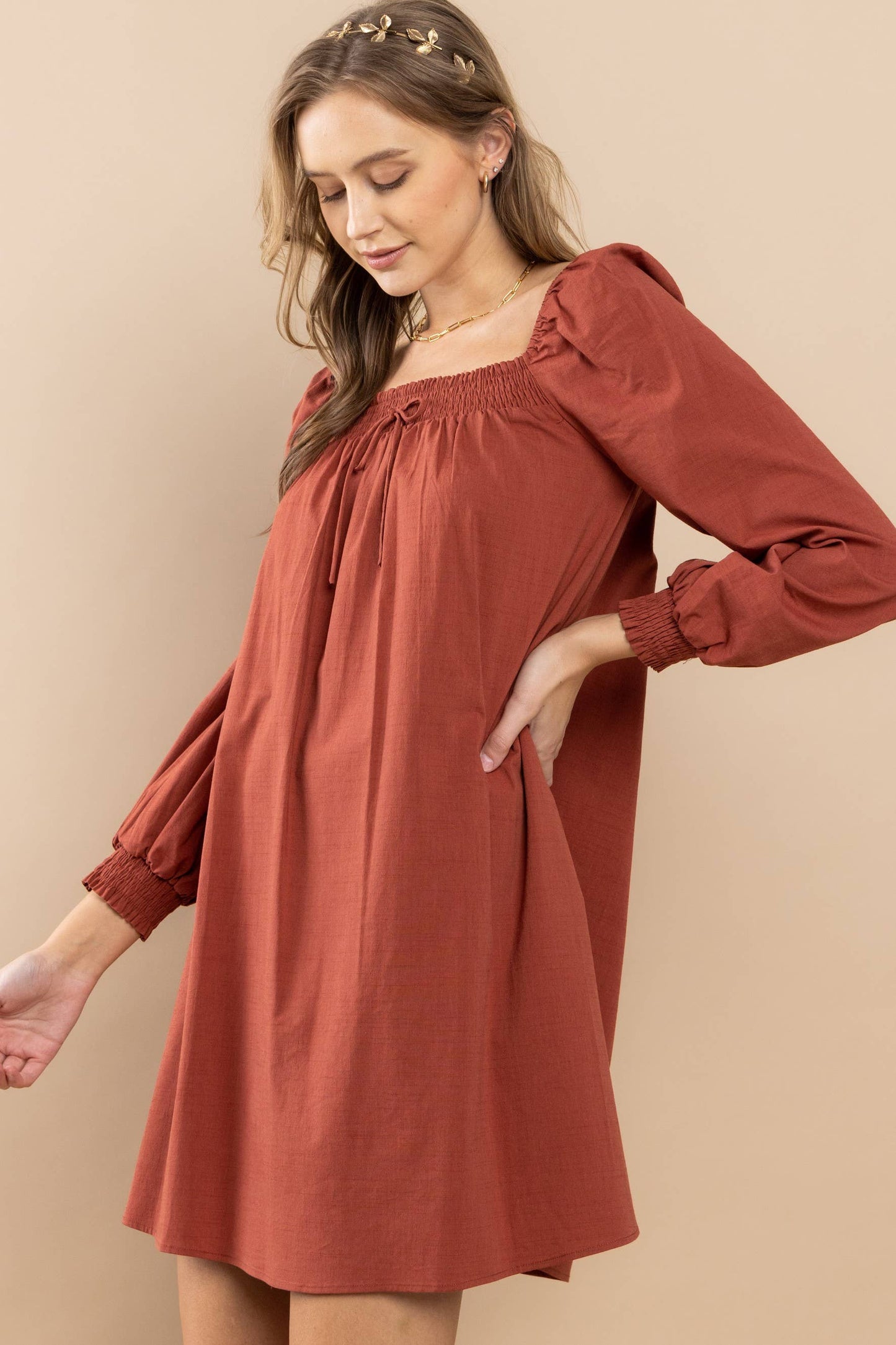 Smocked On-Off Shoulder Dress
