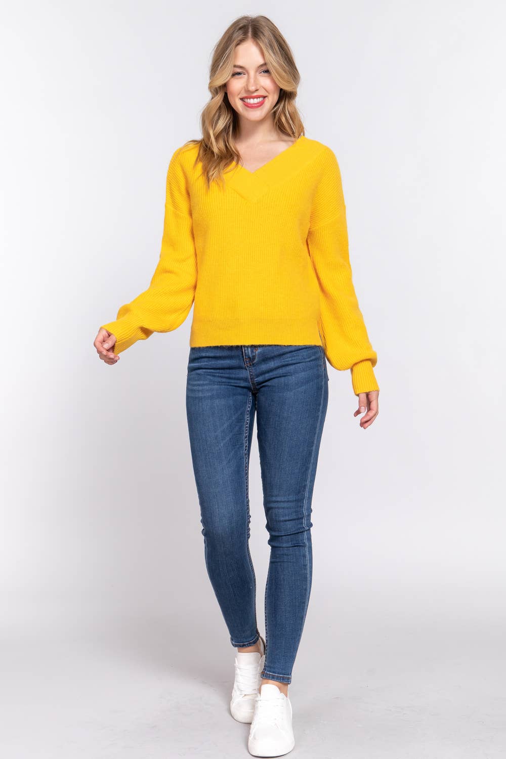 Long Sleeve Double V-neck Sweater