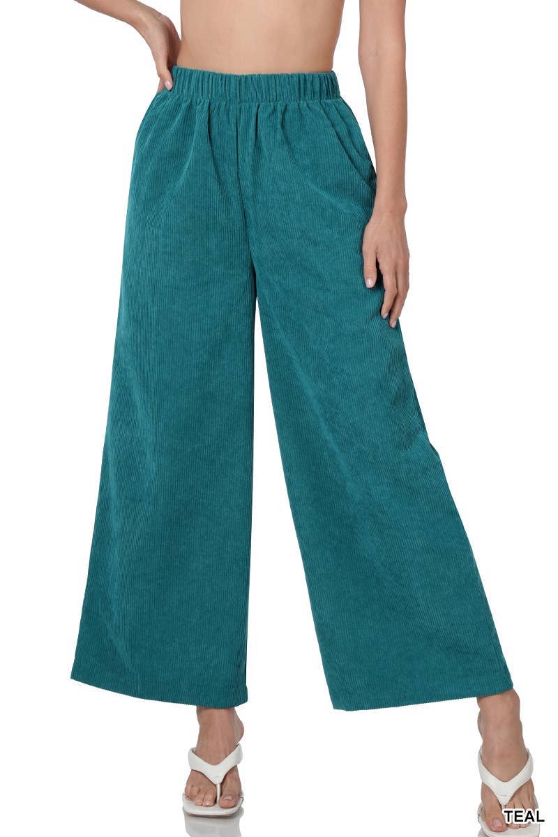 Corduroy Wide Leg Pants With Pockets