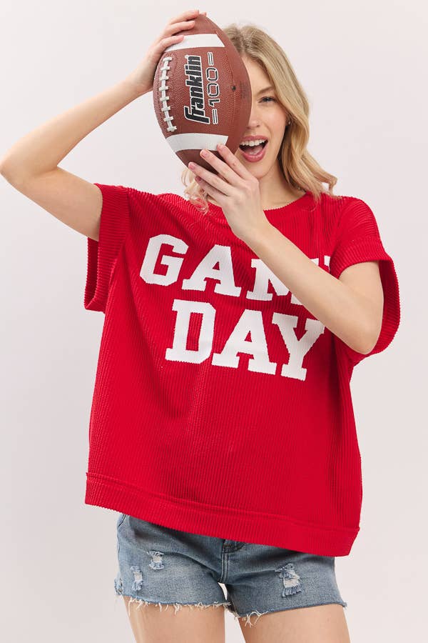 Game Day Ribbed Knit Top ~ Red