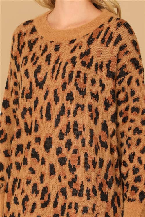 Long Sleeve Leopard Knitted Dress