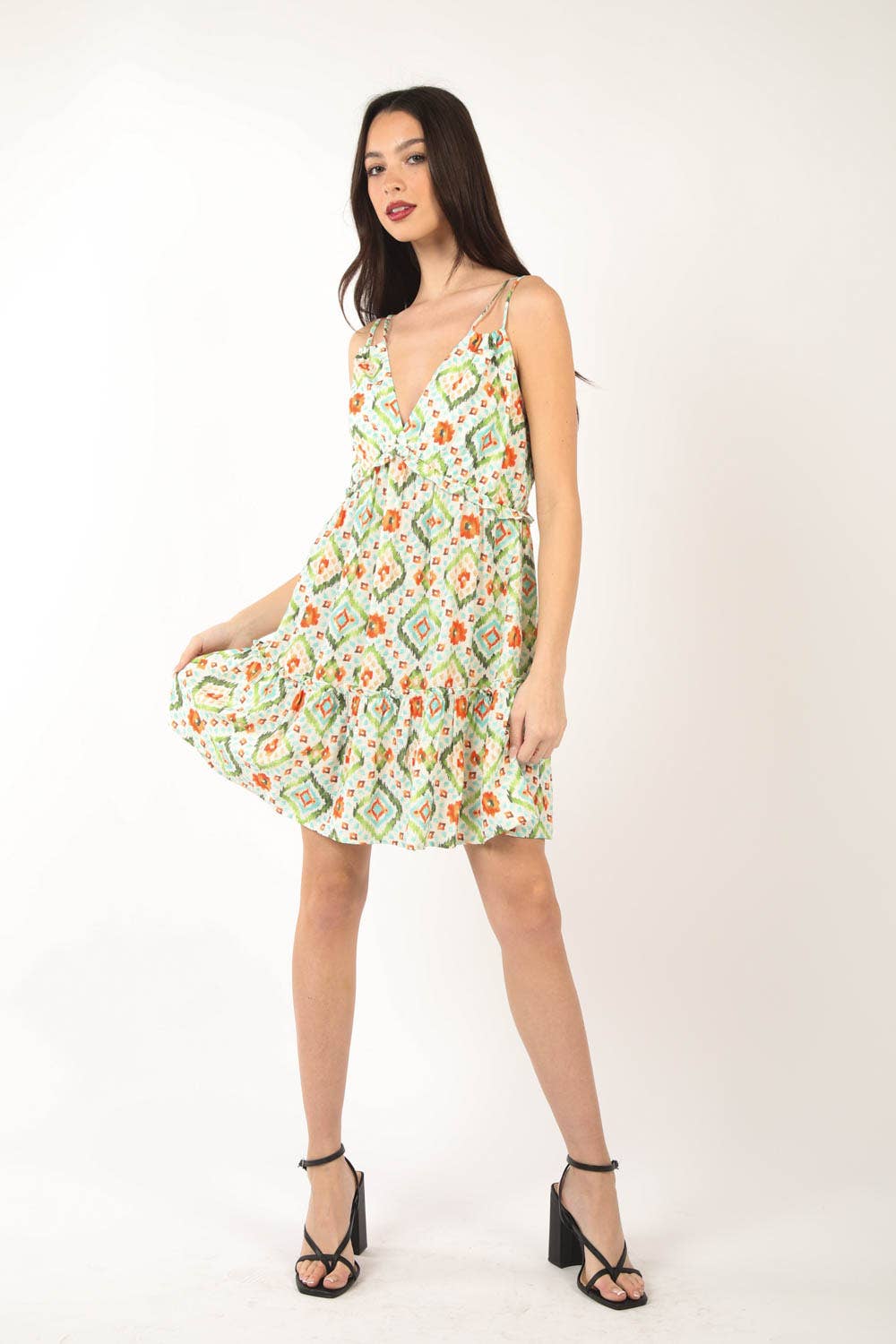 Tunnel Detail Multi Color Printed Mini Dress
