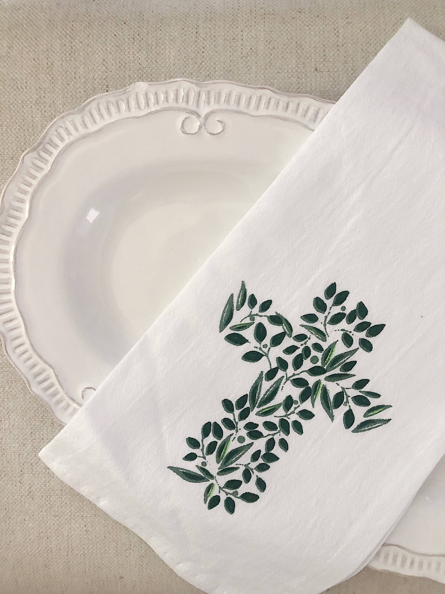 Cross Flour Sack Hand Towel White/Green 20x28
