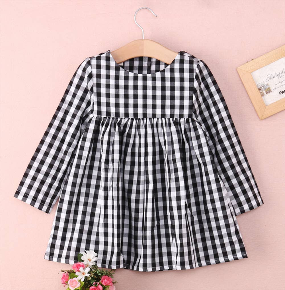 Black & White Gingham Cotton Little Girl Dress