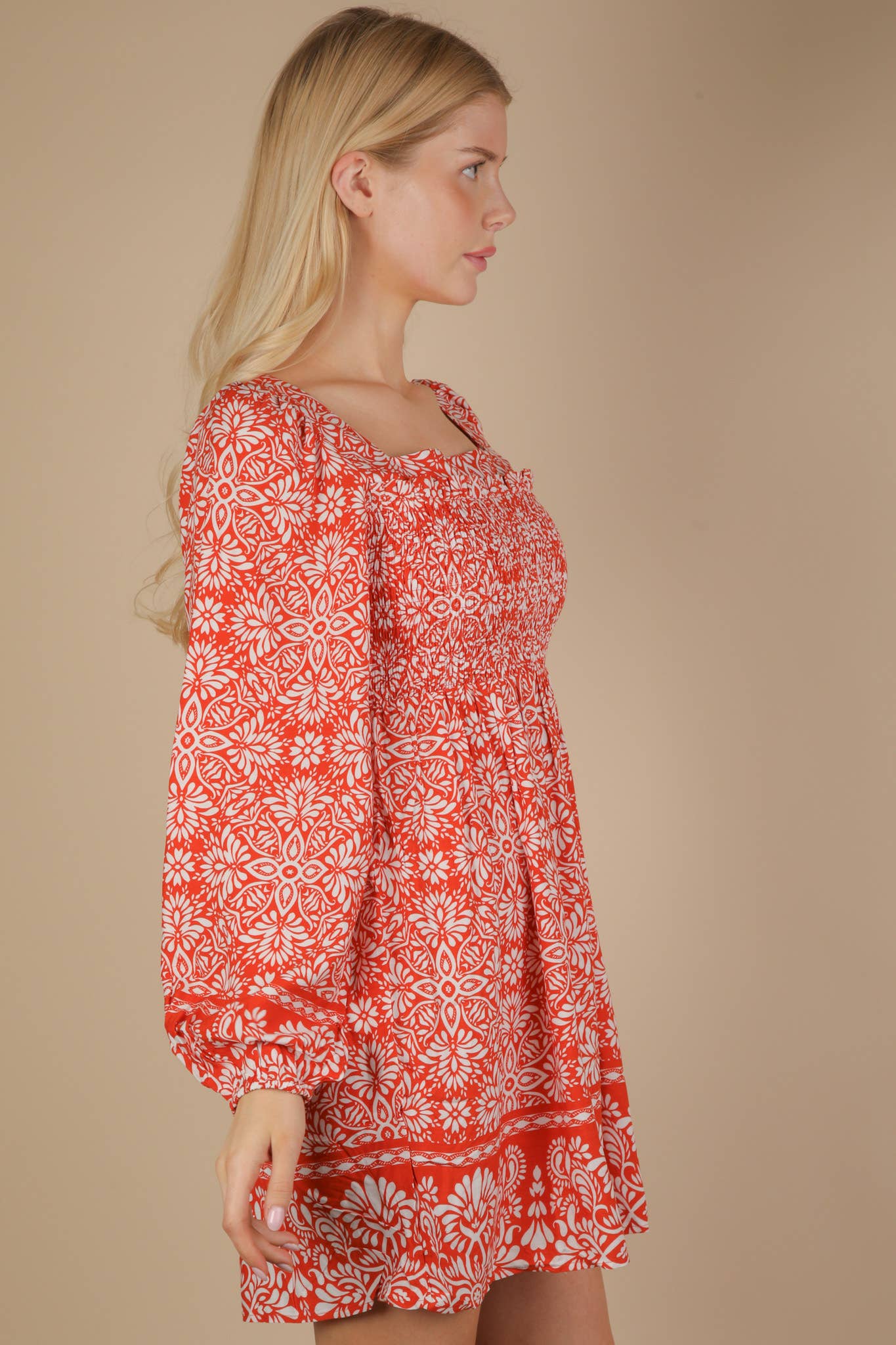 Printed Smocked Chest Boho Mini Dress