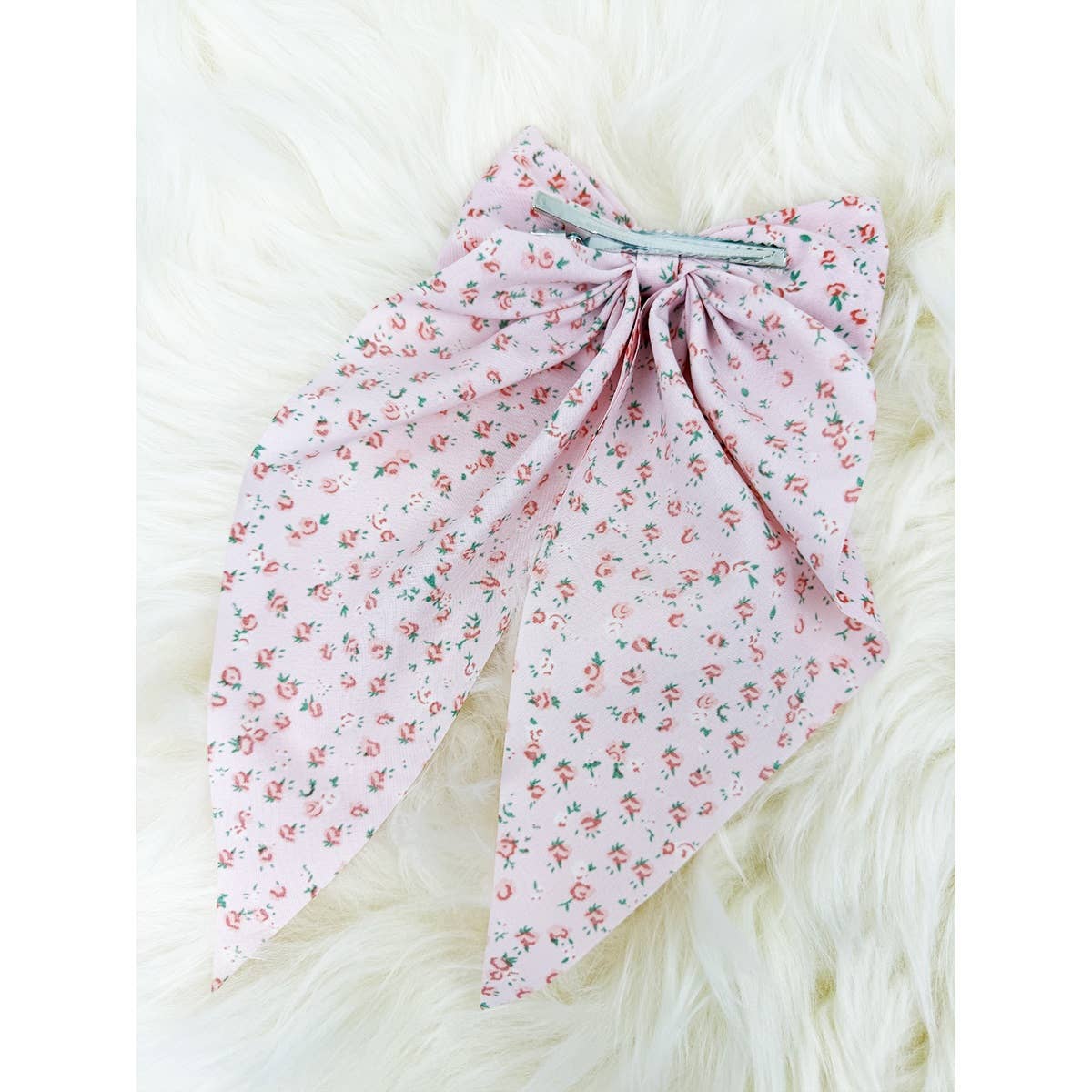 Floral Print Long Tail Bow Clip