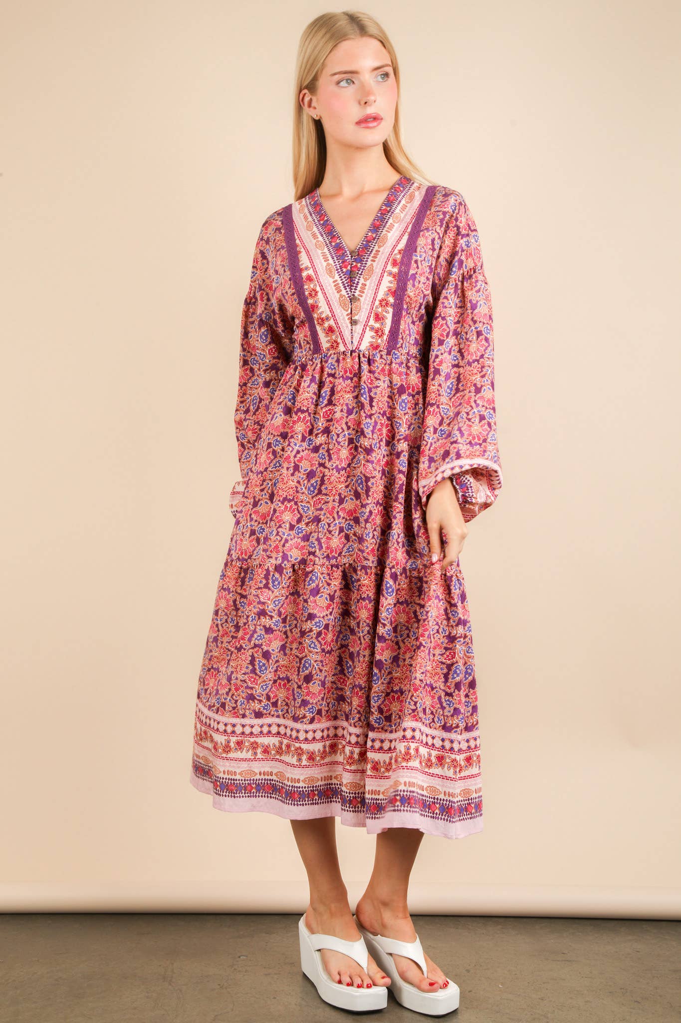 Floral Printed Button Down Midi Dress