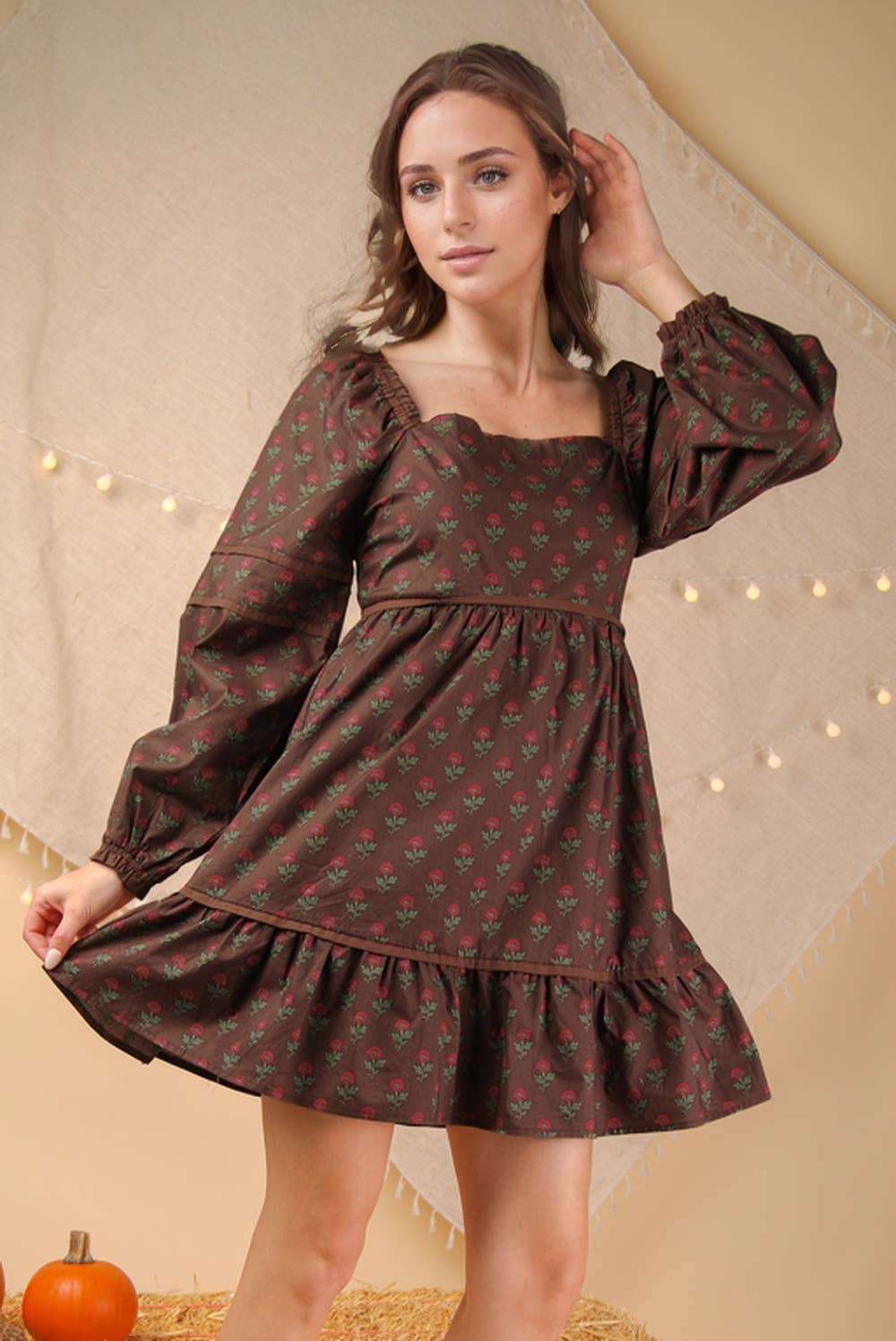 Sweet Adeline Printed Ruffle Detail Mini Dress